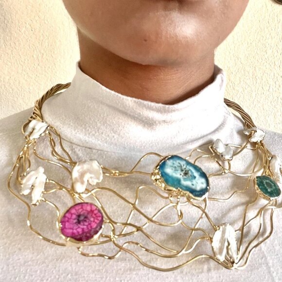 Multi Stone Natural Gemstone Necklace & Earrings Set - Picture 3 of 3